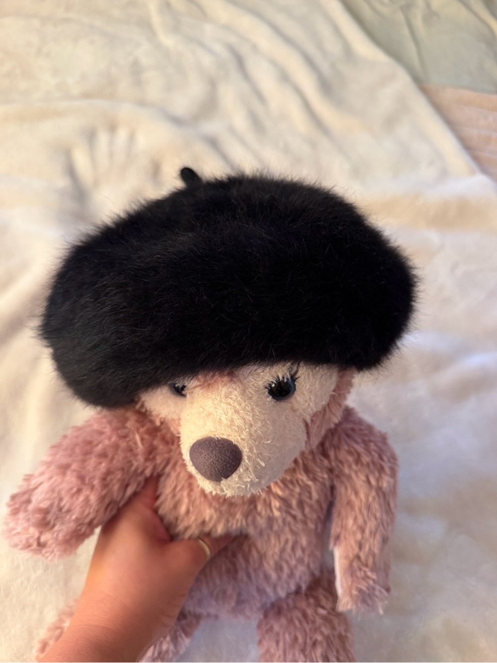Black Faux Fur Beret
